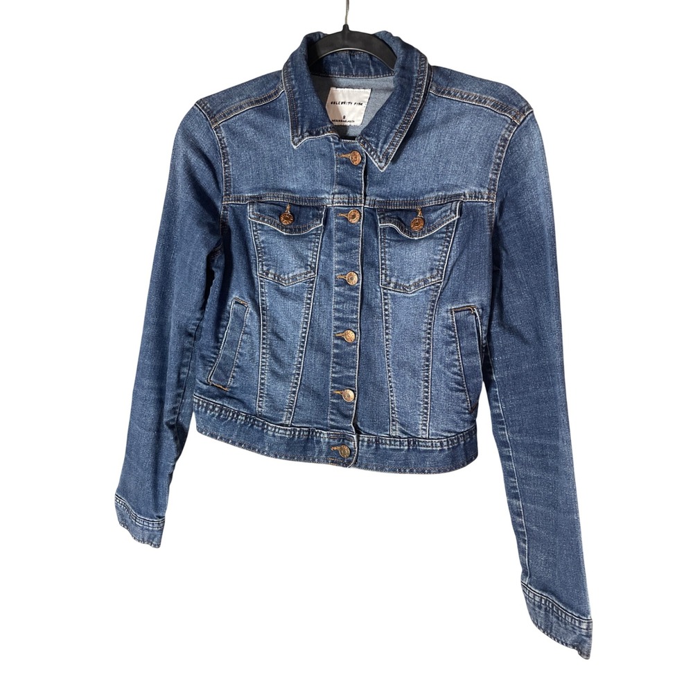 Celebrity Pink Corsica Denim Trucker Jacket Medium Wash Stretch Blue Size S